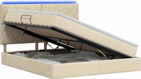 vidaXL LED Κρεβάτι αποθήκευσης με στρώμα Κρεμ 180 x 200 cm Ύφασμα