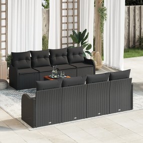 vidaXL Σετ 9 Τεμαχίων Καναπέ Κήπου με Μαξιλάρια Μαύρο Πολυ Ρατάν Ακακία
