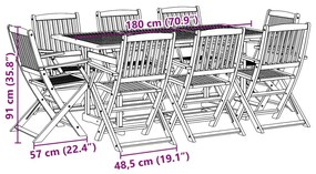 Σετ Τραπεζαρίας Κήπου 9 Τεμαχίων 180x90x75 εκ. Μασίφ Ακακία - Καφέ