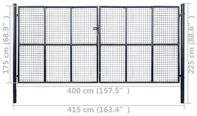 vidaXL Πόρτα Περίφραξης με Πλέγμα Γκρι 400 x 175 εκ. Γαλβαν. Χάλυβας