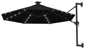 vidaXL Ομπρέλα Τοίχου με LED Μαύρη 300 εκ. με Μεταλλικό Ιστό