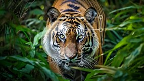 Σετ των 2 Intra Συλλεκτικό Ξύλινο Παζλ Plywood  4mm - Άγριος Τίγρης που περπατά μέσα στη ζούγκλα Σε Ξύλινο Κουτί - Διαστάσεις: 10x10 cm – 25 κομμάτια