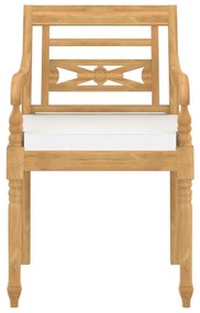 Καρέκλες Batavia 8 τεμ. από Μασίφ Ξύλο Teak με Μαξιλάρια - Λευκό
