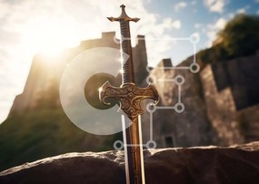 Intra Συλλεκτικό Ξύλινο Παζλ Plywood 4mm - Καλοδιατηρημένο Sword on Rocks with Sun Behind It Σε Ξύλινο Κουτί - Διαστάσεις: 10x10 cm – 25 κομμάτια