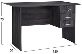 Γραφείο Μελαμίνης Hayden 120x60x75Υεκ.Με 3 Συρτάρια Σε Ανθρακί Χρώμα