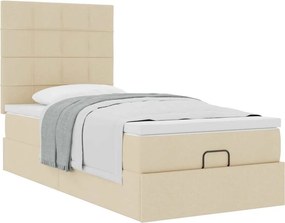 vidaXL Οθωμανικό κρεβάτι με στρώμα Cream 90x200cm ύφασμα
