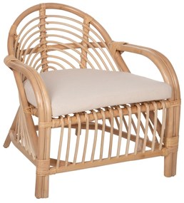 ARMCHAIR FEMUR  RATTAN IN NATURAL-WHITE CUSHION 72x66x75Hcm.