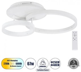 Φωτιστικό Οροφής Δαχτυλίδι Τρίφωτο LED CCT 67W 8107lm VENOM Globostar 61121 Λευκό