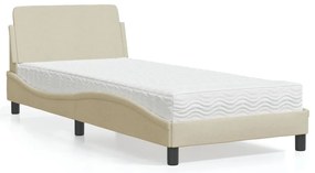 vidaXL Κρεβάτι με Στρώμα Dover Κρεμ 90x200 εκ.Υφασμάτινο