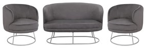 Σετ σαλονι ARIEN 3 τεμ σε Γκρι Βελούδο και Ασημί Βάση