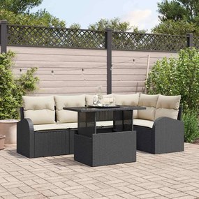 vidaXL Σετ Καναπέ Κήπου 6 pcs Μαύρο και κρεμ 100 x 55 x 73 εκ