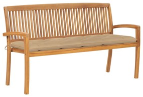 vidaXL Παγκάκι Κήπου Στοιβαζόμενο 159 εκ. Μασίφ Ξύλο Teak με Μαξιλάρι