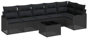 vidaXL Σετ Καναπέ Κήπου με μαξιλάρι 7 pcs Μαύρο Πολυ ράταν
