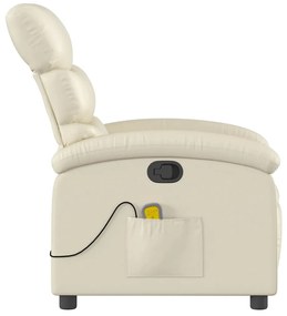 vidaXL Πολυθρόνα Μασάζ Ανακλινόμενη Κρεμ από Συνθετικό Δέρμα