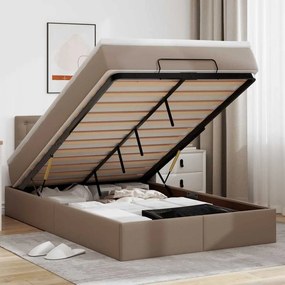 vidaXL Οθωμανικό κρεβάτι με στρώματα &amp; LEDs Cappuccino Faux Leather