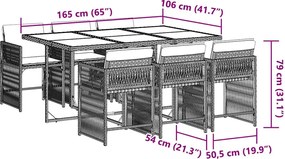vidaXL Σετ Τραπεζαρίας Κήπου 7 τεμ. Γκρι Συνθ. Ρατάν με Μαξιλάρια