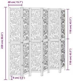 Διαχωριστικό Χώρου με 6 Πάνελ Μαύρο από Μασίφ Ξύλο Παυλώνιας - Μαύρο