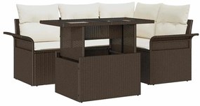 vidaXL Σετ Καναπέ Κήπου με μαξιλάρι 5 pcs Καφέ Πολυ ράταν