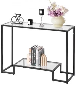 VEVOR 2-Tier Glass Console Table Rectangle Sofa Side Table with Anti-Tip Black
