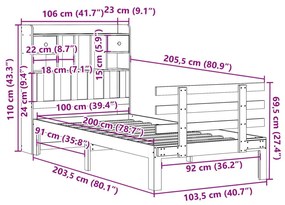 Κρεβάτι Βιβλιοθήκη Χωρίς Στρώμα 100x200 εκ. Μασίφ Ξύλο Πεύκο - Λευκό