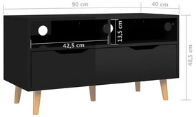 Έπιπλο Τηλεόρασης Γυαλ. Μαύρο 90x40x48,5 εκ. Επεξεργασμένο Ξύλο - Μαύρο