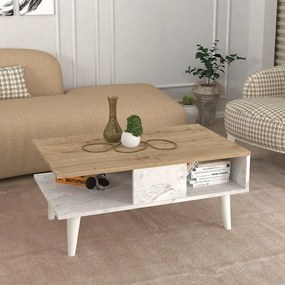 Megapap Τραπεζάκι Σαλονιού Andros Sapphire Oak - Λευκό Εφέ Μαρμάρου 90x54x39,6εκ.