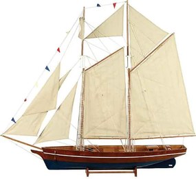 Ξύλινο Παραδοσιακό Καράβι Ιστιοφόρο 150x23xH136cm Χρώμα Καφέ-Μπλε 31108