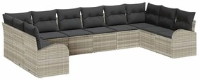 vidaXL Σετ Καναπέ με μαξιλάρι 10 pcs Ανοιχτό γκρι Πολυρατάν