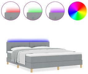 vidaXL Κρεβάτι με Σπριγκ με Στρώμα & LED Ανοιχτό Γκρι 180x200 cm Ύφασμα