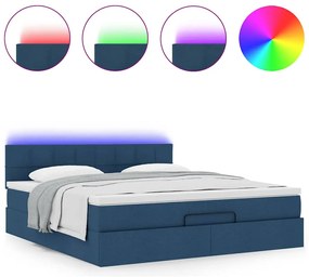 vidaXL Οθωμανικό κρεβάτι με στρώμα & LEDs Μπλε 160x200cm ύφασμα
