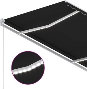 vidaXL Χειροκίνητη τέντα με ηλιακό LED 3 x 2,5 m Ανθρακί