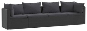 vidaXL Σετ Καναπέ Κήπου 4 Τεμαχίων Μαύρο Συνθετικό Ρατάν με Μαξιλάρια