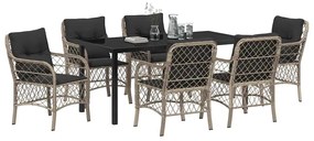 vidaXL Σέτ φαγητού για κήπο με μαξιλάρι 7 pcs Ανοιχτό γκρι Πολυ ράταν