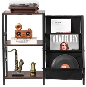 VEVOR 3 Tiers Record Player with LED Light &amp; USB Ports Metal Vinyl Shelf Black