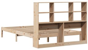 Κρεβάτι Βιβλιοθήκη Χωρίς Στρώμα 120x190 εκ Μασίφ Ξύλο Πεύκου - Καφέ