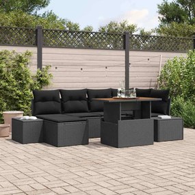 vidaXL Σέτ φαγητού για κήπο με μαξιλάρι 7 pcs Μαύρο, Καφέ