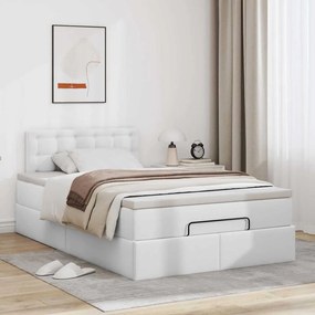 vidaXL Ottoman Κρεβάτι με στρώματα &amp; LED Καθαρό Λευκό Faux Leather