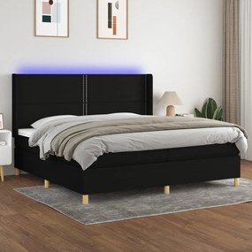 vidaXL Κρεβάτι Boxspring με Στρώμα &amp; LED Μαύρο 200x200 εκ. Υφασμάτινο