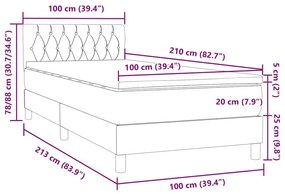 Κρεβάτι Boxspring με Στρώμα Ανοιχτό Γκρι 100x210 εκ. Βελούδινο - Γκρι