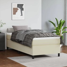 vidaXL Κρεβάτι Boxspring με Στρώμα Κρεμ 80 x 200 εκ. Συνθετικό Δέρμα