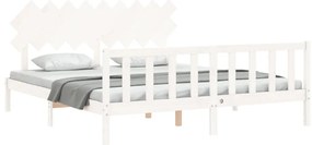 vidaXL Πλαίσιο Κρεβατιού με Κεφαλάρι Λευκό Μασίφ Ξύλο Super King
