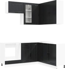 vidaXL Μονάδα κουζίνας LUCCA 8 pcs Μαύρο Επεξεργασμένο Ξύλο