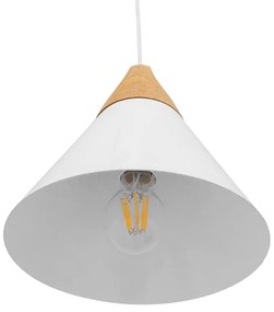 GloboStar® SHADE 00907 Μοντέρνο Κρεμαστό Φωτιστικό Οροφής Μονόφωτο 1 x E27 Λευκό Μεταλλικό με Ξύλο Καμπάνα Φ23 x Υ22cm