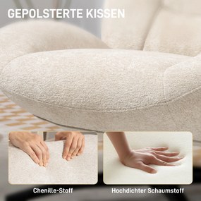 Sessel Wohnzimmer Drehbar Loungesessel mit Breiter Sitzfläche, Integrierter Armlehne, Chenille-Optik, Cremeweiß