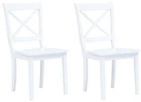 Καρέκλες Τραπεζαρίας 2 τεμ. Λευκές Μασίφ Ξύλο Καουτσουκόδεντρου