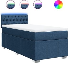 vidaXL Κρεβάτι Boxspring με Στρώμα Μπλε 90x200 εκ.Υφασμάτινο