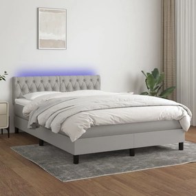 Κρεβάτι Boxspring με Στρώμα & LED Αν.Γκρι 140x190εκ. Υφασμάτινο