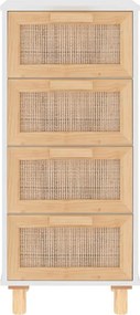 vidaXL Συρταριέρα Λευκή 40 x 30 x 90 εκ. Μασίφ Πεύκο &amp; Φυσικό Ρατάν