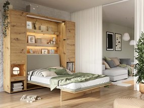 Κρεβάτι - ντουλάπα Concept Pro Lenart AH103, Μονόκλινο, Ανοιχτό καφέ, 120x200, Πλαστικοποιημένη μοριοσανίδα, Τάβλες για Κρεβάτι, 131x228x217cm