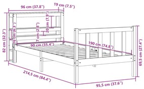 ΣΚΕΛΕΤΟΣ ΚΡΕΒΑΤΙΟΥ ΧΩΡΙΣ ΣΤΡΩΜΑ 90X190 ΕΚ ΜΑΣΙΦ ΞΥΛΟ ΠΕΥΚΟΥ 3305747